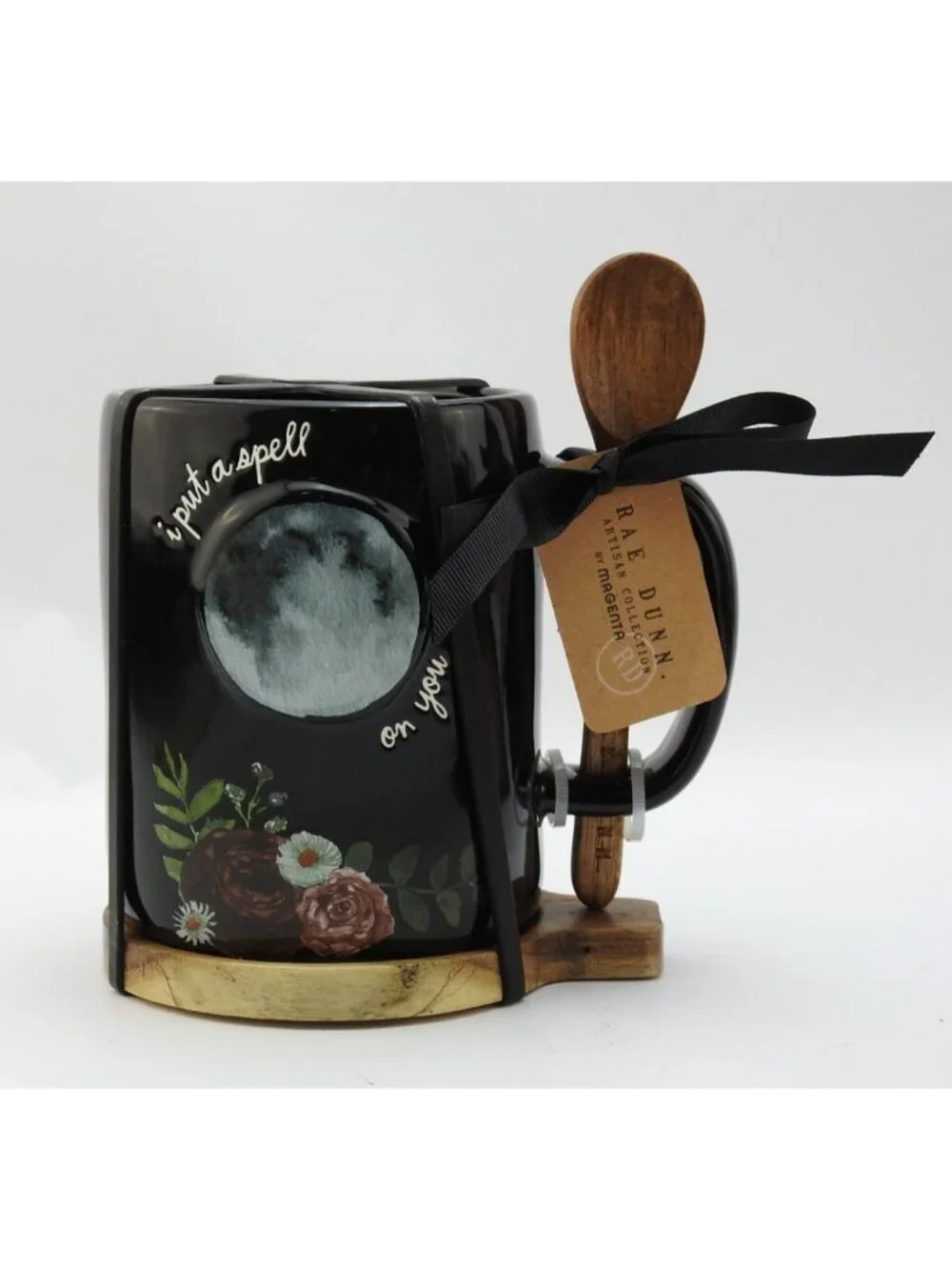 New Rae Dunn I Put A Spell On You Halloween Mug Wood Spoon Coaster Set